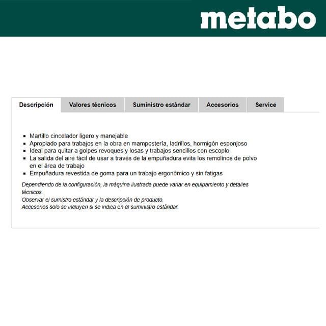 Set Martillo Cincelador Neumático METABO DMH 30 + Set Cinceles + Maletin - Imagen 4