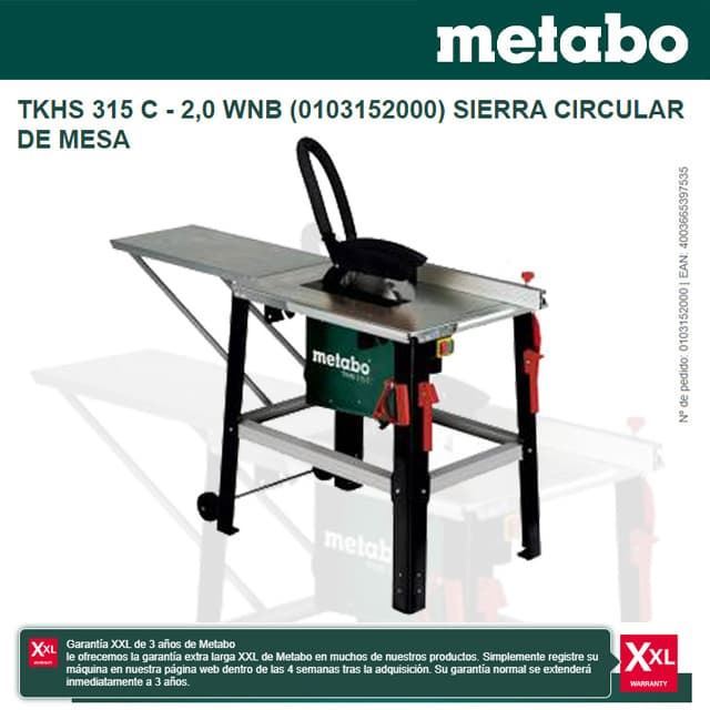 Sierra Circular de Mesa METABO TKHS 315C 2.0 WNB / Mesa Circular