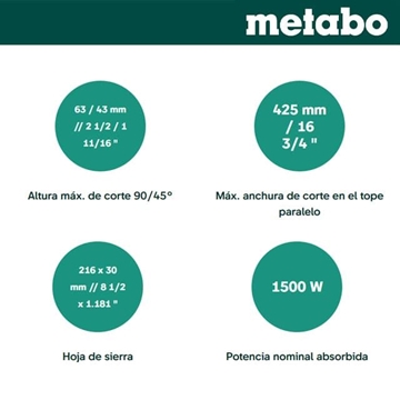 Sierra Circular de Mesa METABO TS216 Trolley - Imagen 2