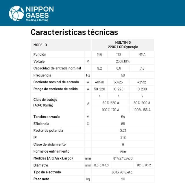 Soldadora de Hilo NIPPON Multimig 220 LCD Synergic 1Ph (MMA/MIG/TIG) - Imagen 3