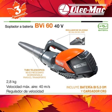 Soplador Batería OLEO-MAC BVi 60 Boost + Bi5.0 + Cargador 40V - Imagen 1