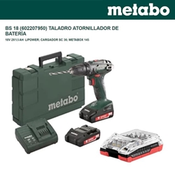 Taladro Atornillador METABO BS18 + 2 Baterías 18V/1.5Ah + Cargador + Set de Puntas 32Pcs Battery Box + Maletín - Imagen 2