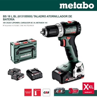 Taladro Atornillador METABO BS18 L BL + 2 Baterias 2Ah + Cargador SC36 + Maletín - Imagen 1