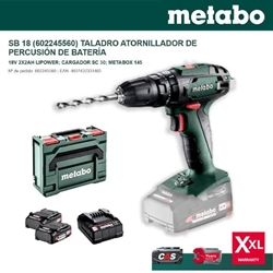 Taladro de Percusión METABO SB18 + 2 Baterías 2.0Ah + Cargador + Maletín - Imagen 1