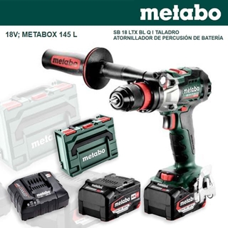 Taladro Percutor 130Nm METABO SB 18 LTX BL Q I + 2 Baterías 4.0Ah + Cargador + metaBOX - Imagen 1