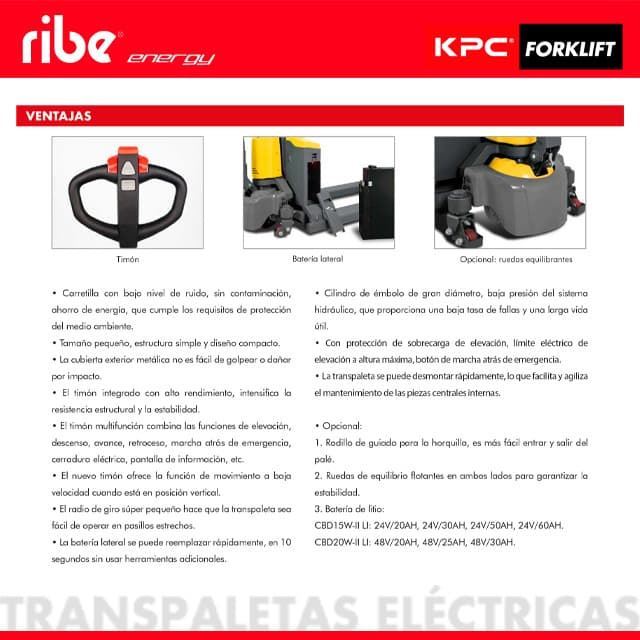 Transpaleta a Batería KPC Kipor CBD15W-II Li ECO - Imagen 2