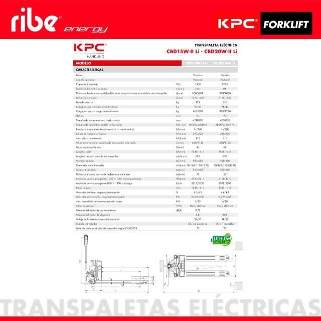 Transpaleta a Batería KPC Kipor CBD15W-II Li ECO - Imagen 3