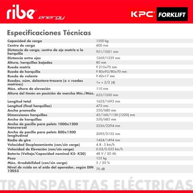 Transpaleta a Batería KPC Kipor CBD15W-LIX - Imagen 2