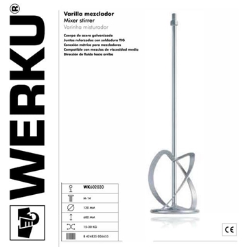 Varilla Mezcladora Viscosidad Alta WERKU M14 600X120MM - Imagen 1