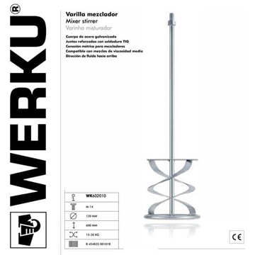 Varilla Mezcladora Viscosidad Media WERKU M14 600X120MM - Imagen 1
